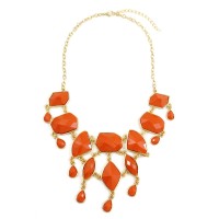 Coral Faceted Geometric Stone Statement Necklace 